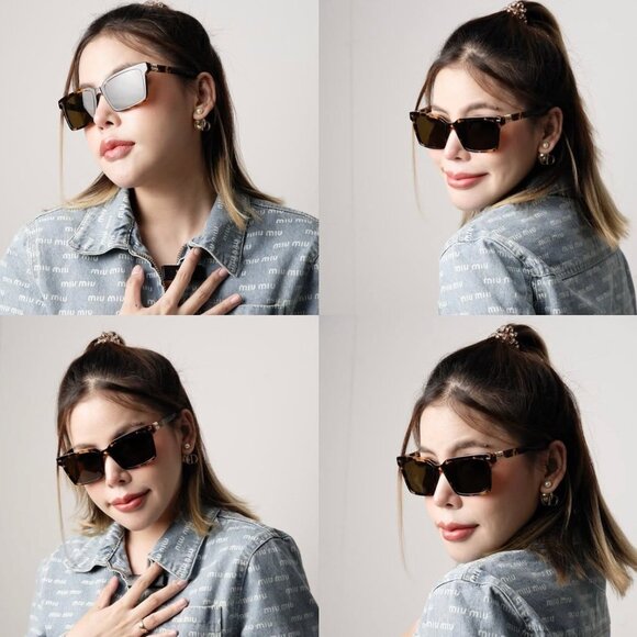 Miu Miu MU13ZSF VAU01T Sunglasses Honey Havana Rectangle Frame - Picture 3 of 10